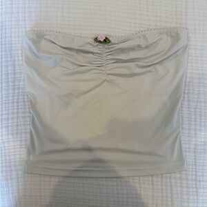 Off-White Strapless Top with Pink Rose Detail